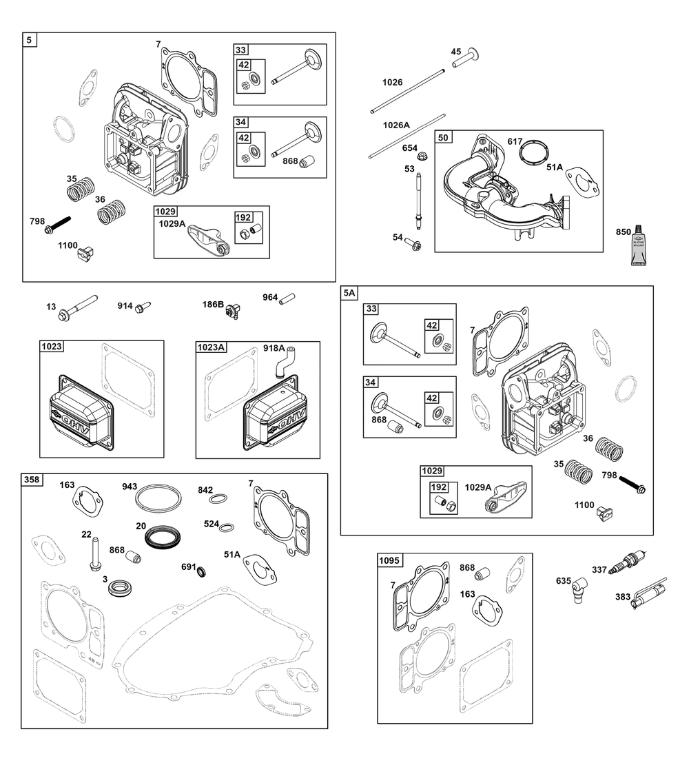 Cylinder Head Group Diagram and Parts List for 40N777-0010-B5 400000 - 699999 Briggs and Stratton Engine